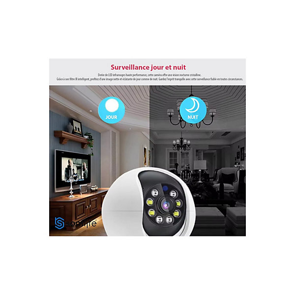 Caméra Surveillance WiFi SomLife intérieure 360 2MP , Vision nocturne, Notification tel, Détection,Suivi de mouvement, app tuya