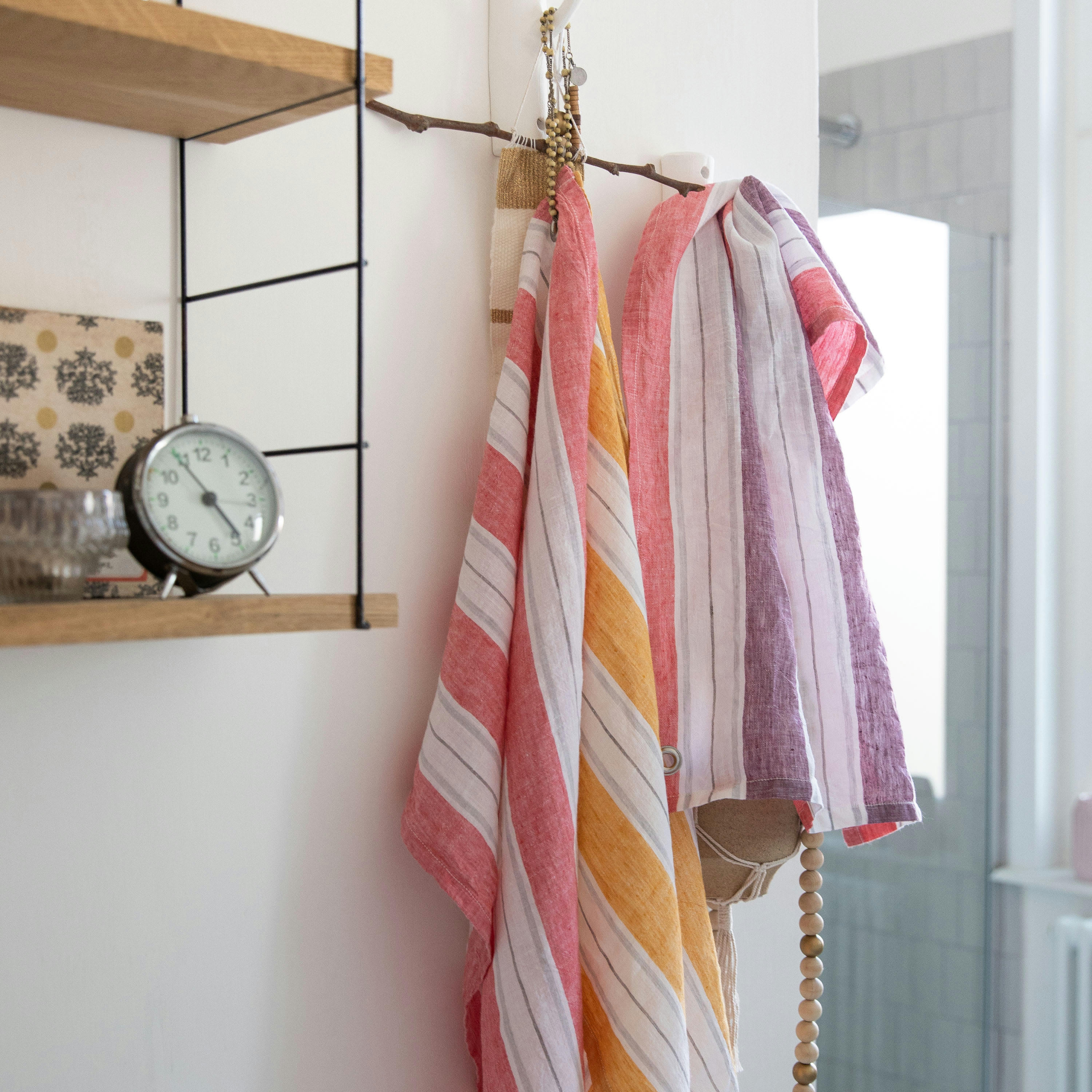 JEU DE RAYURES - Set de trois torchons en lin 47x70cm Marsala - Lie De Vin - Safran