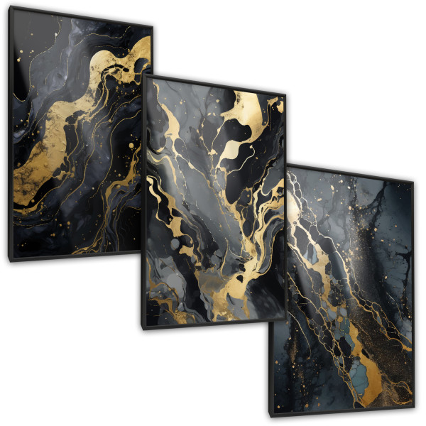 ZESTAW 3X Plakat Czarny Marmur 30x40cm