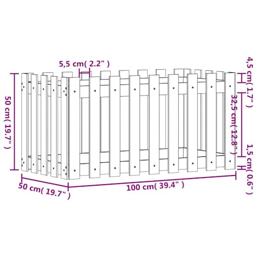 NNEVL Garden Raised Bed with Fence Design 100x50x50 cm Solid Wood Pine