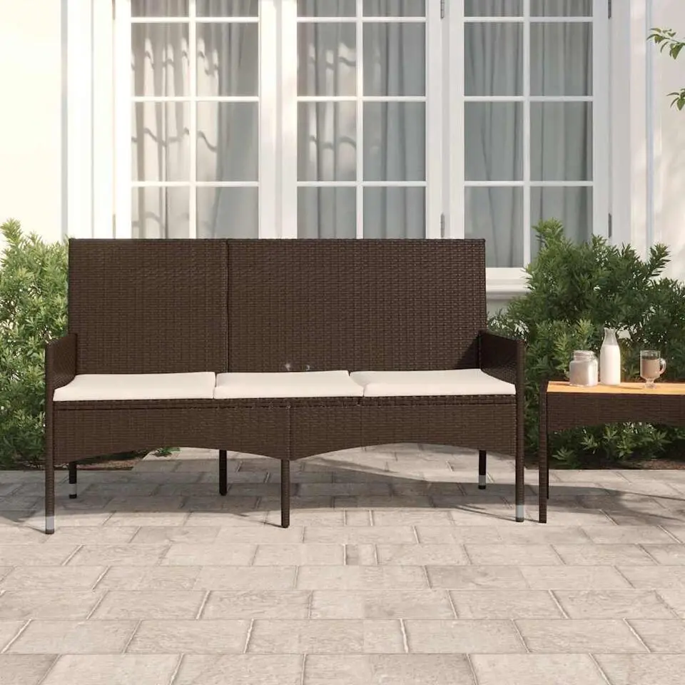 vidaXL - Tuinbank 3-zits - Bruin - Poly rattan - Met kussens