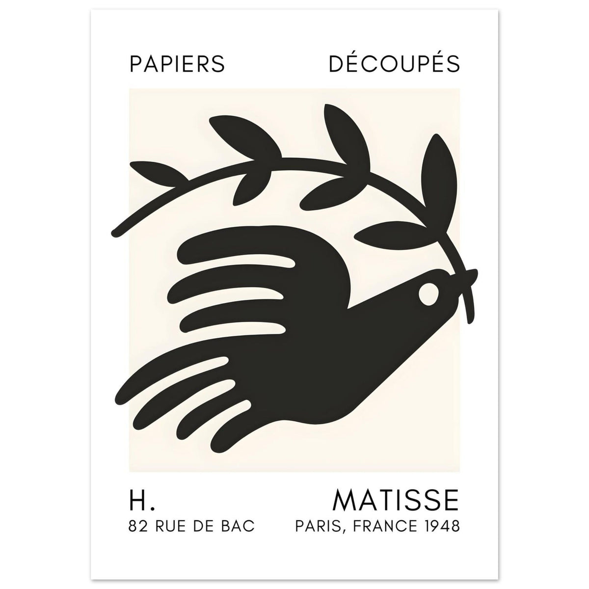 Artfulprints Poster Matisse - Peace dove black  - 50x70 cm - Zwart