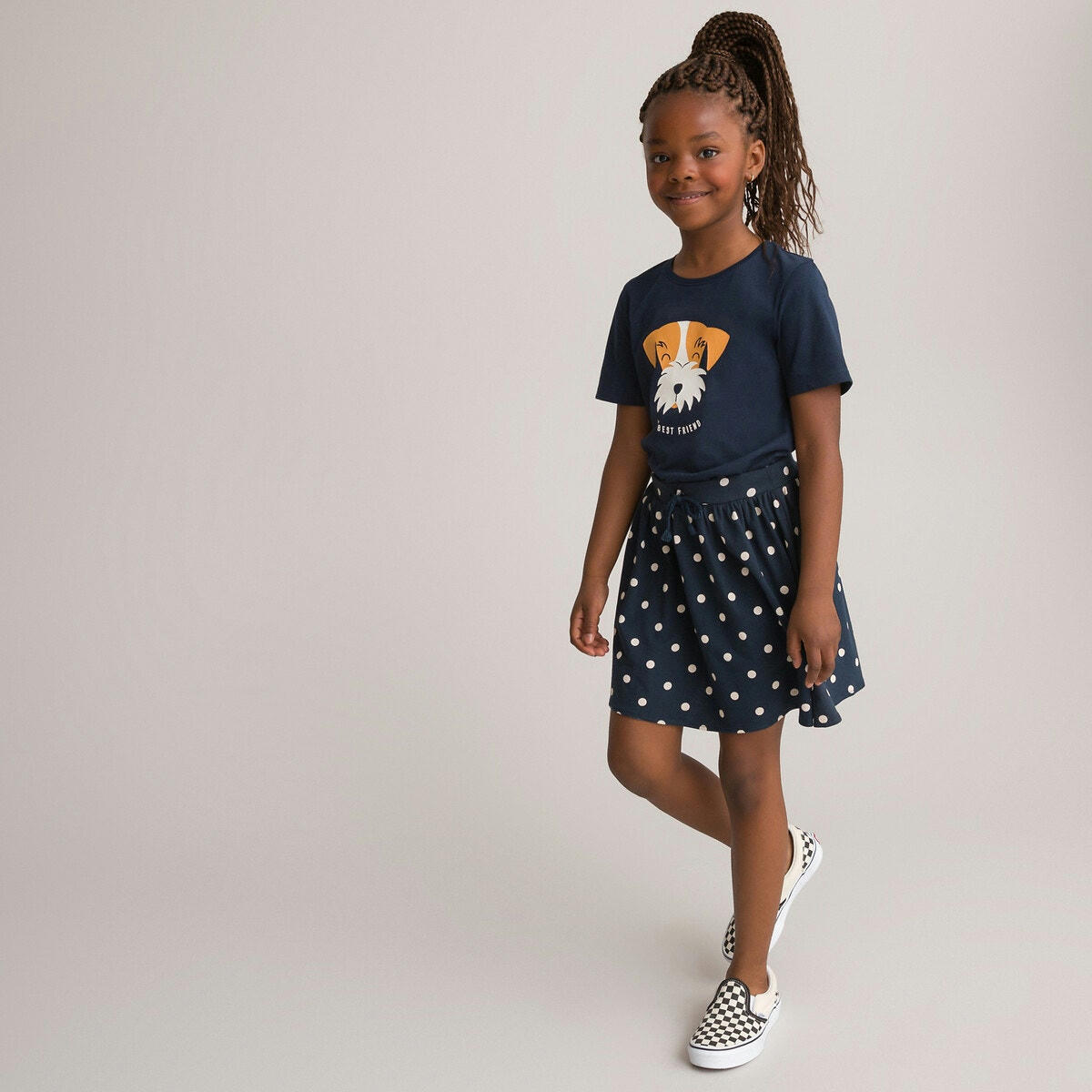 T-shirt col rond, motif tête de chien