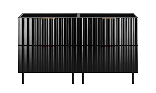 Meuble vasque, Noir   poignée dorée, 120 (2 x 60) x 77 x 46 cm, poignée dorée, pieds noirs, sans plateau