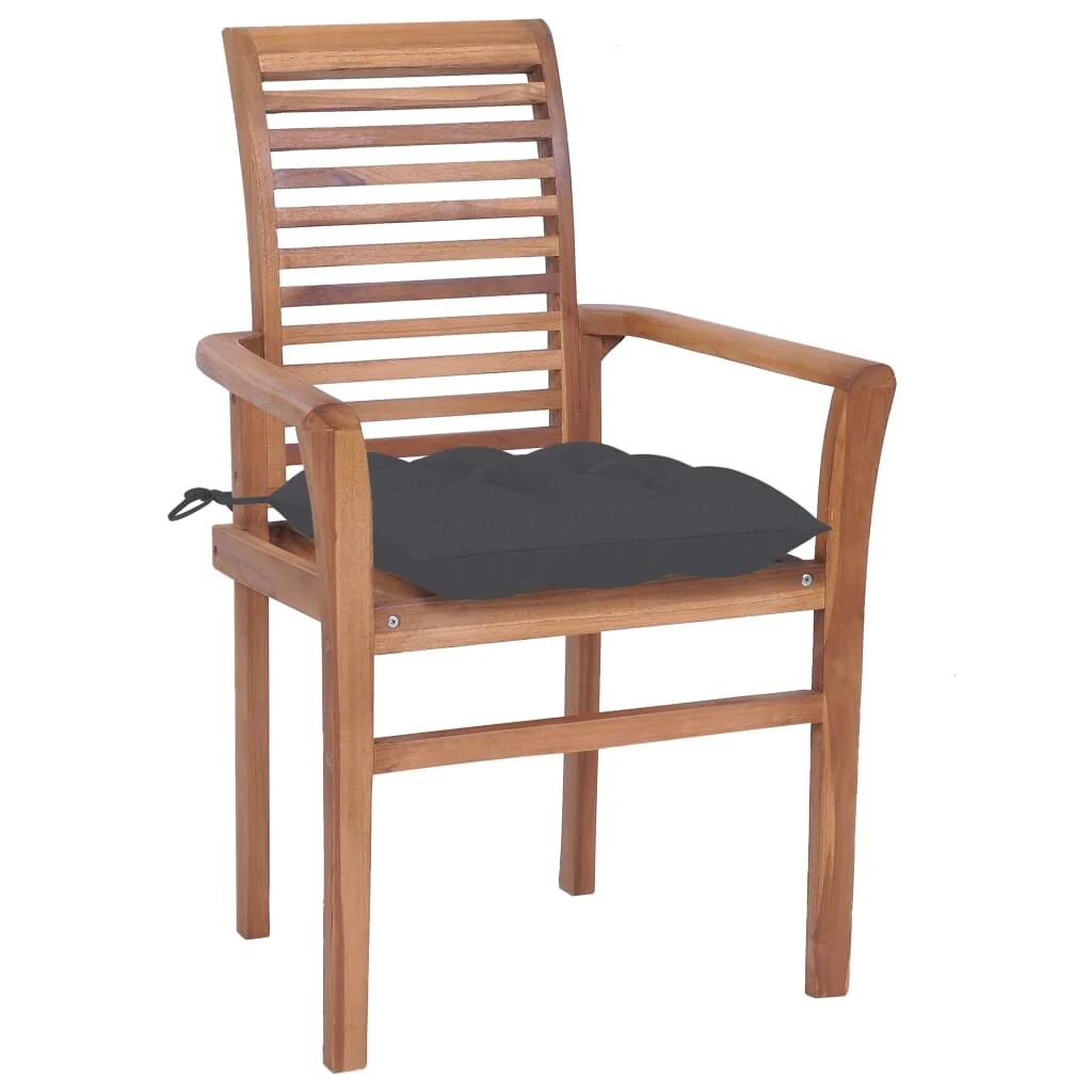 vidaXL Dining Chairs 2 pcs with Anthracite Cushions Solid Teak Wood - 24.4 x 22.2 x 37
