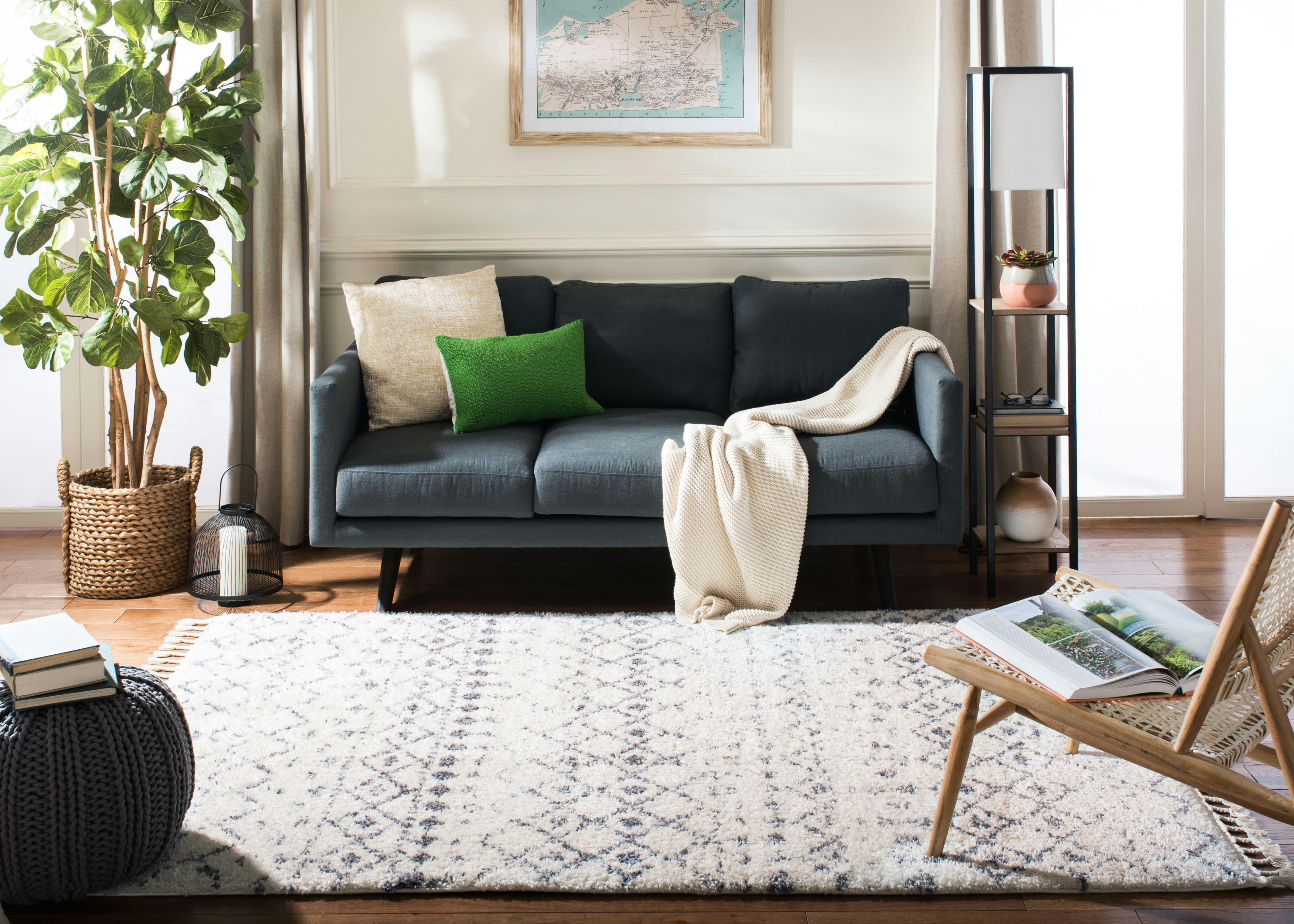 BERBER FRINGE SHAG - Tapis de salon interieur en crème & gris fonce, 160 x 229 cm