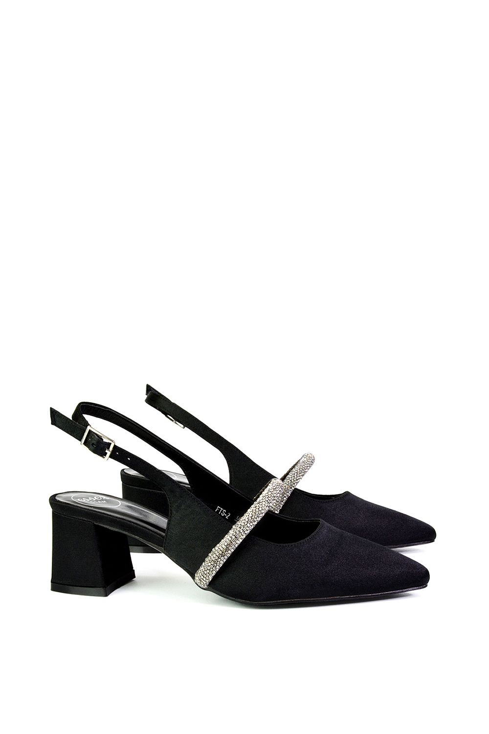 XY London Sandie' Sling Back Strappy Pointed Toe Diamante Mid Block Heels