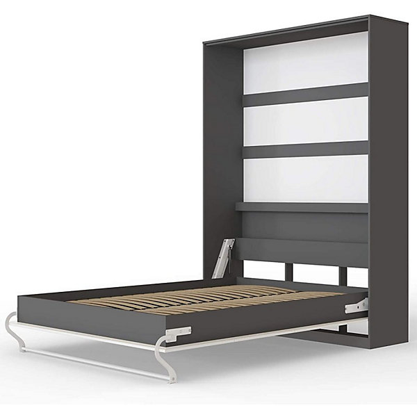 Armoire Lit escamotable Lit Mural Supérieur Vertical 140x200cm Anthracite-blanc brillant