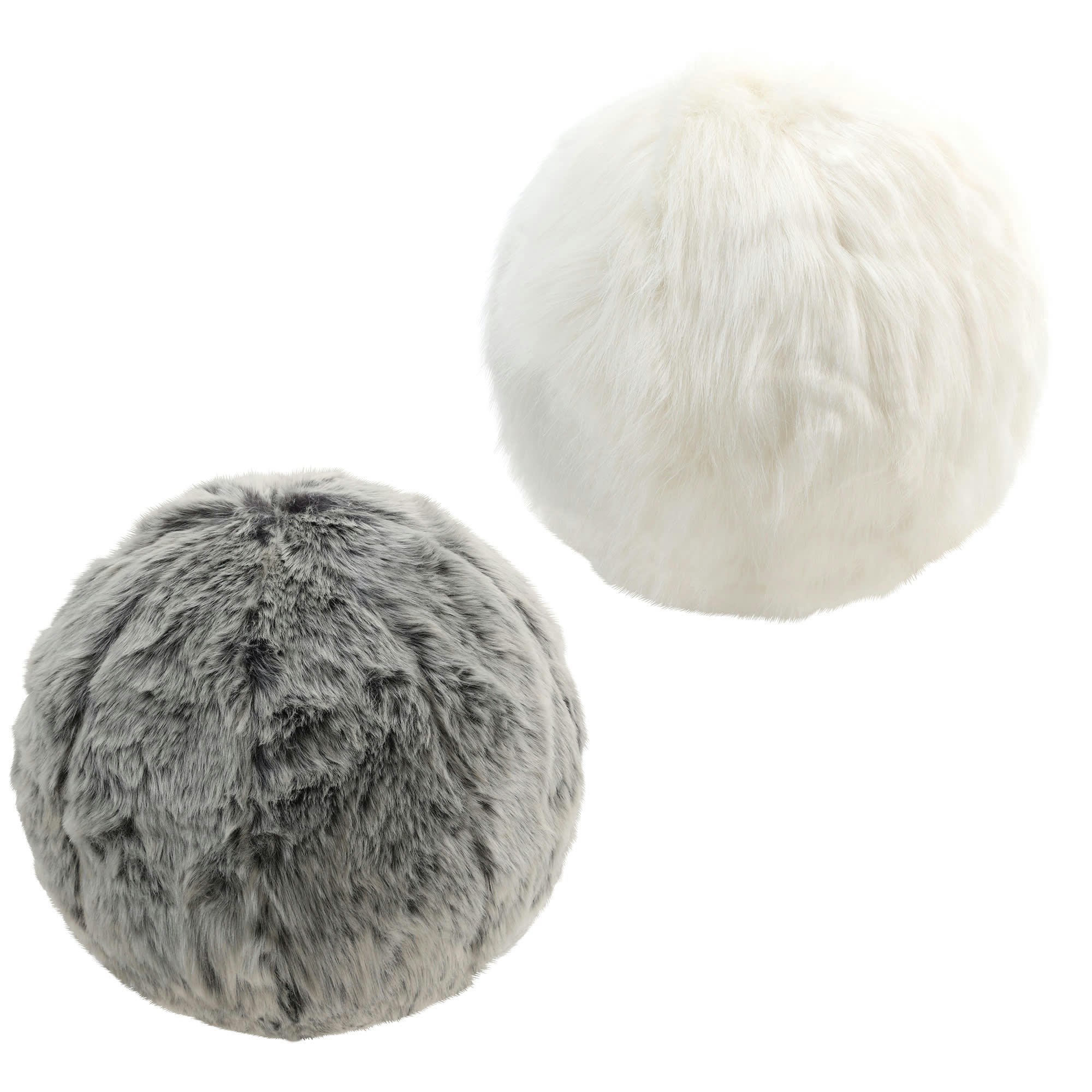 - Lot de 2 coussins ronds en fausse fourrure crème/gris