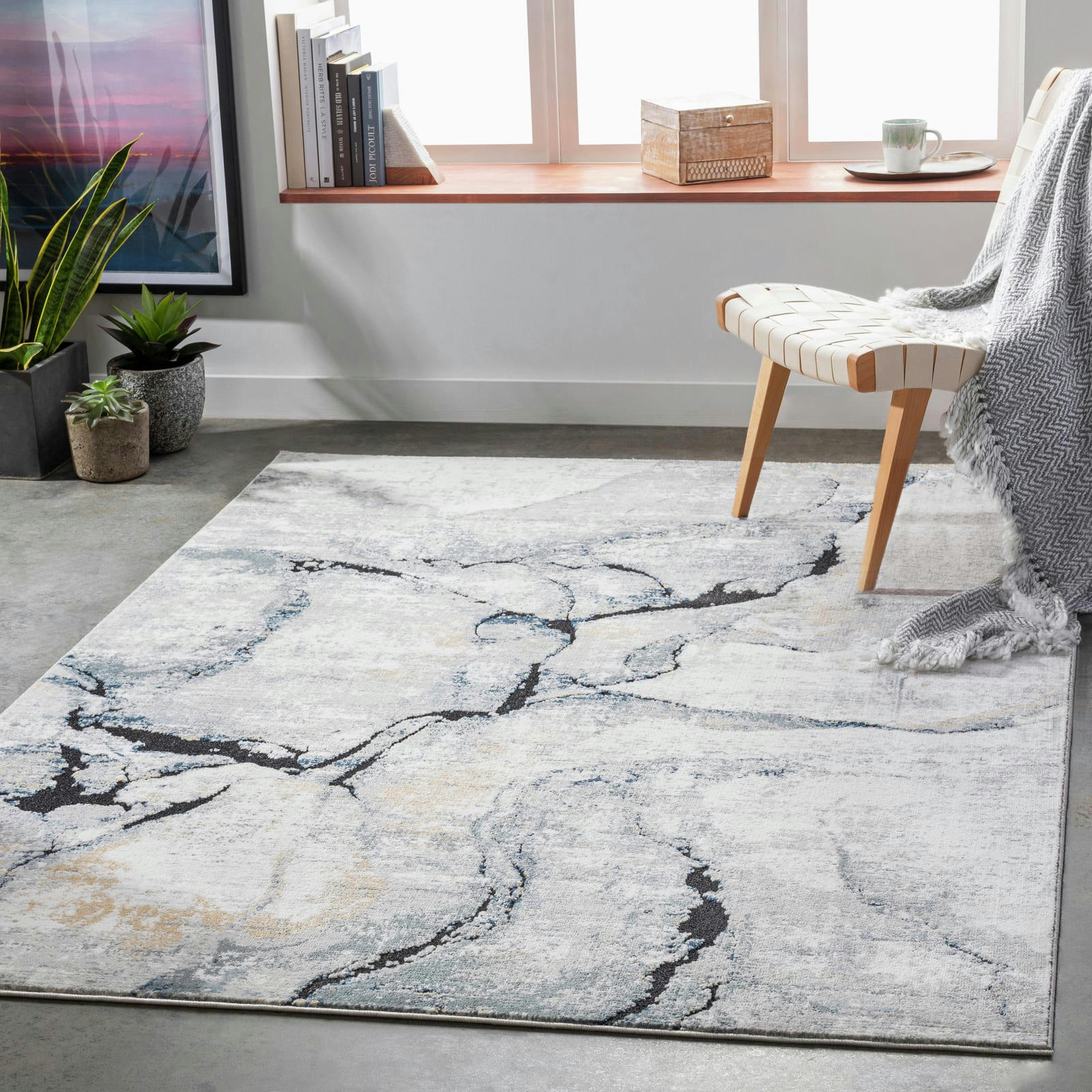 LYNA - Tapis Abstrait Moderne Ivoire/Gris 120x170