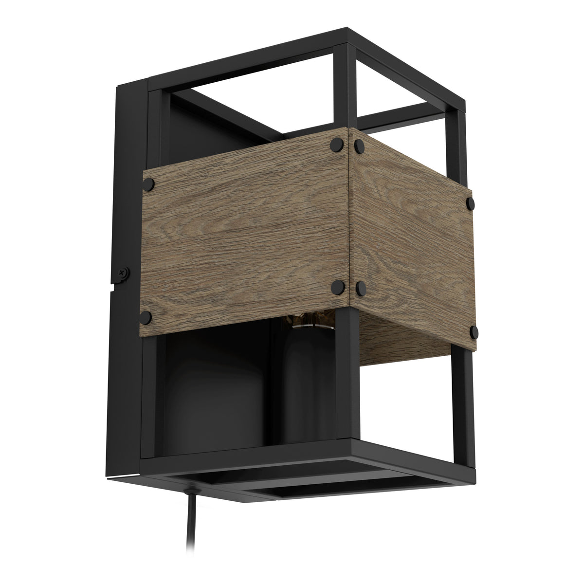EGLO wandlamp Evesham - e27 - 24 cm - zwart/bruin - hout