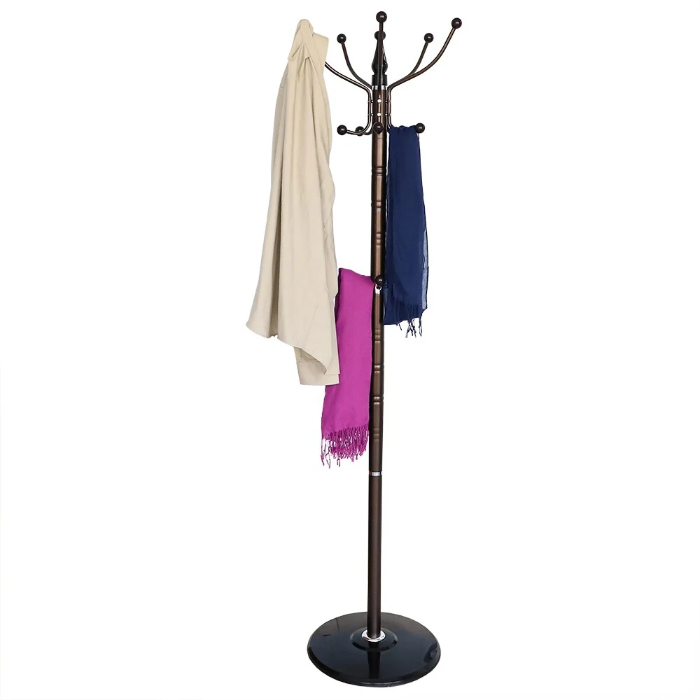 Home Basics Brown 16-Hook Sandstone Base Free Standing Coat Rack - 65'' x 14.50'' x 16.50'' (166 x 37 x 42 cm)