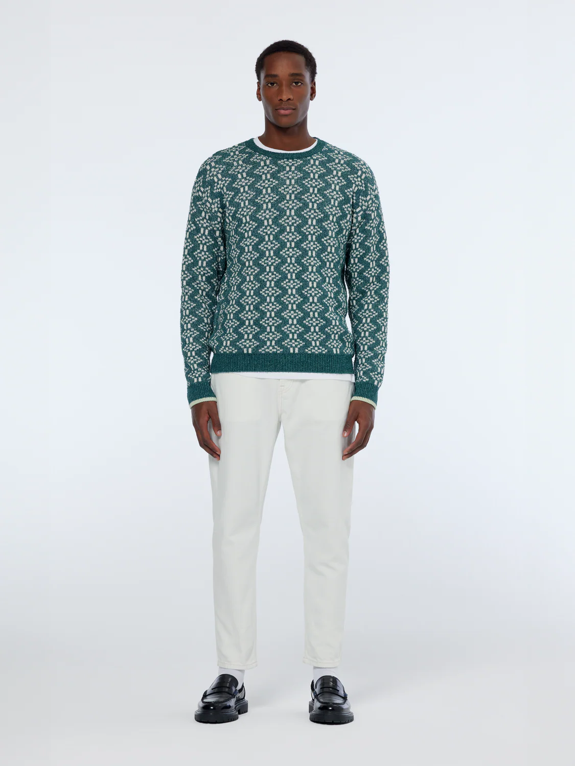 Jacquard Extra Drop Shoulder Crewneck