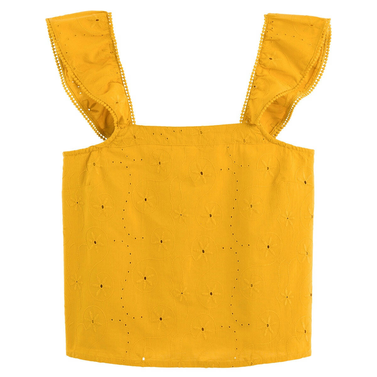 Blouse courte brodée, col carré