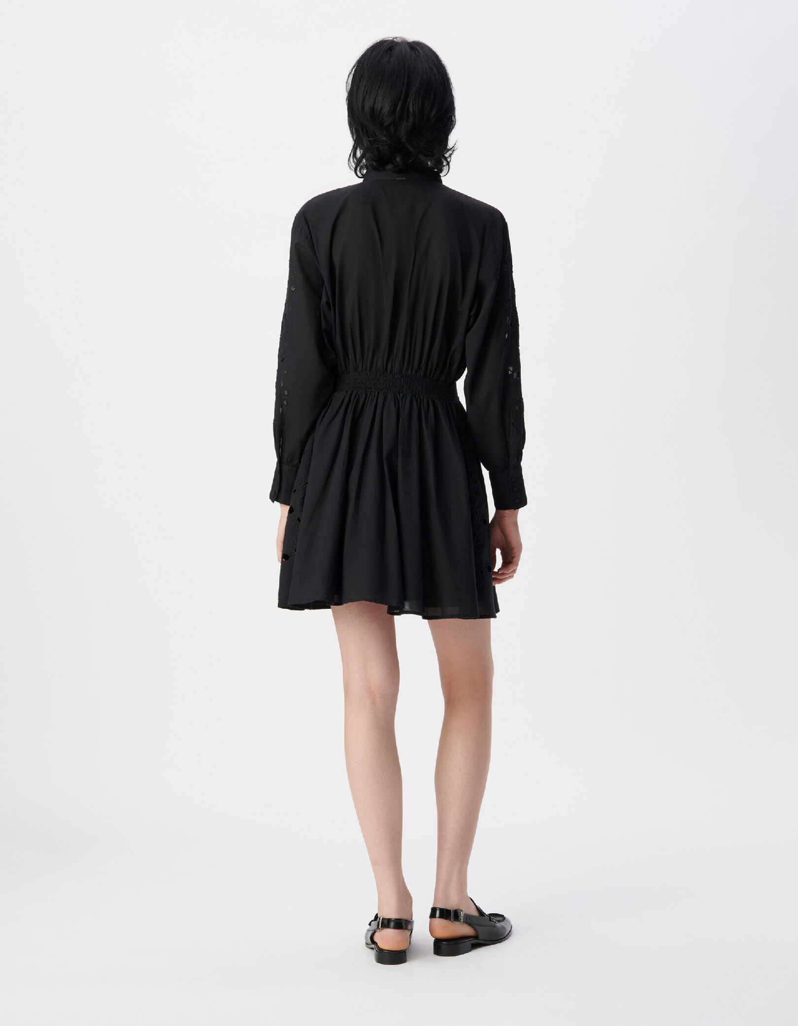 Robe courte noire voile de coton brodé Femme