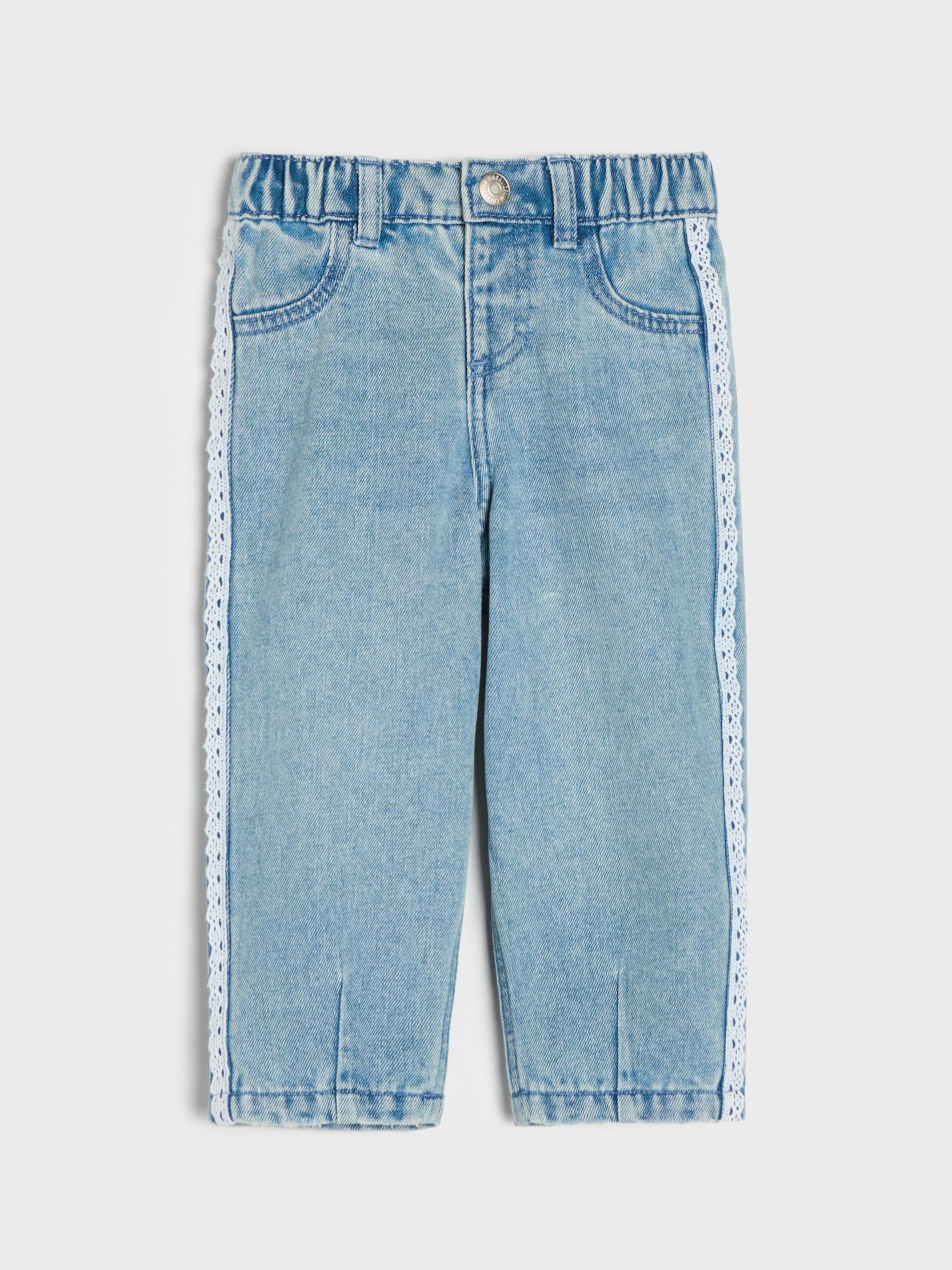 Jeansy pull on z ozdobną koronką