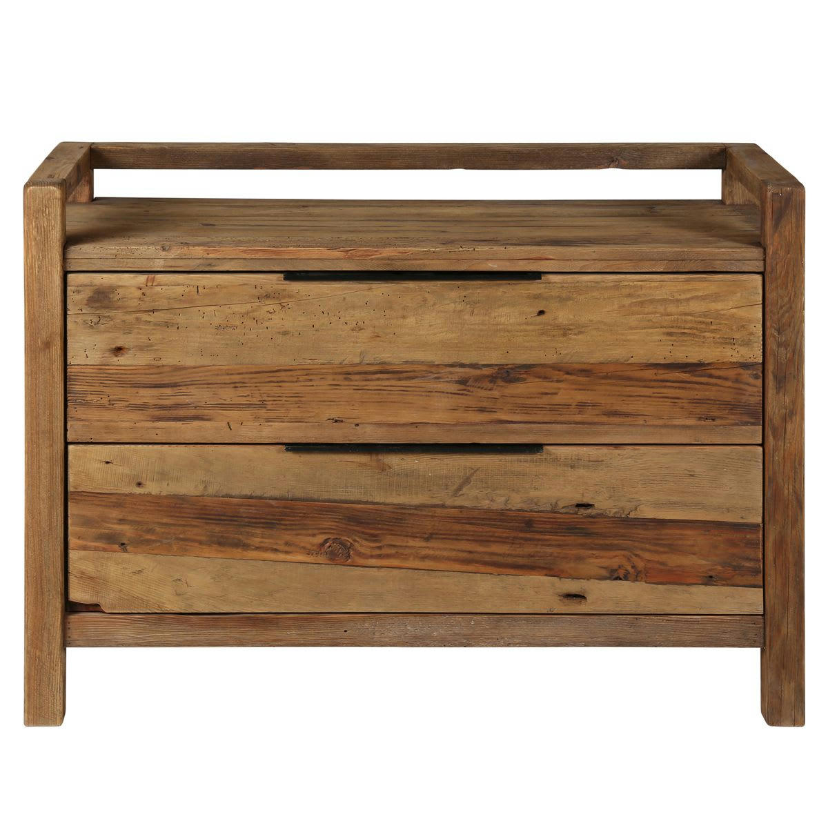 NEBRASKA - Meuble de salle de bain en pin recyclé 2 tiroirs