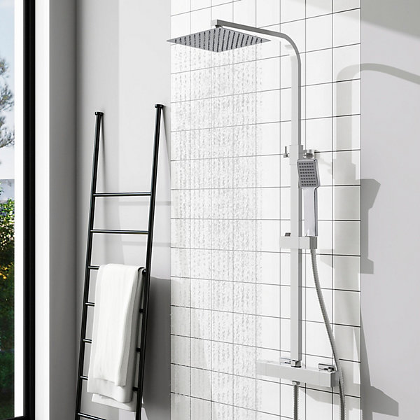 AICA colonne de douche thermostatique avec pomme de tête, douchette et flexible,effet chromé