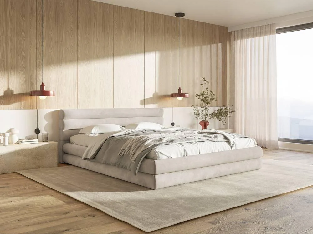 Gestoffeerd bed Alvaro chenille 180 x 200 met beddengoedcontainer