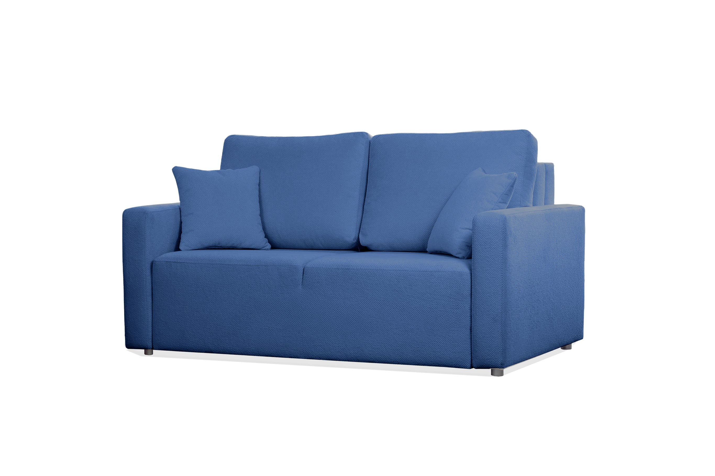 Elegancka sofa MIRA dwuosobowa w kolorze niebieskim z funkcją spania