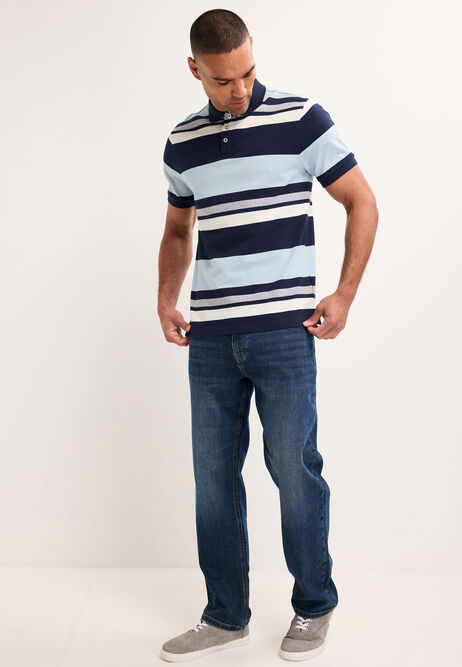 Mens Navy Blue Horizontal Stripe Polo Shirt