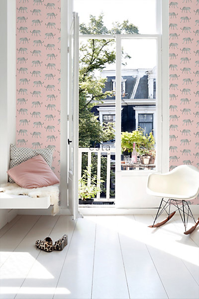 ESTAhome papier peint léopards rose clair 53 cm x 10.05 m