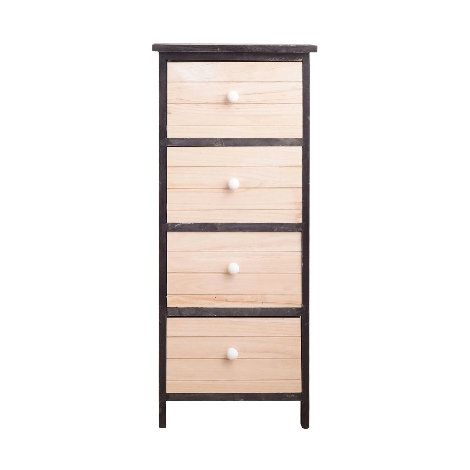 - Chiffonnier vintage à 4 tiroirs en bois blanc et gris