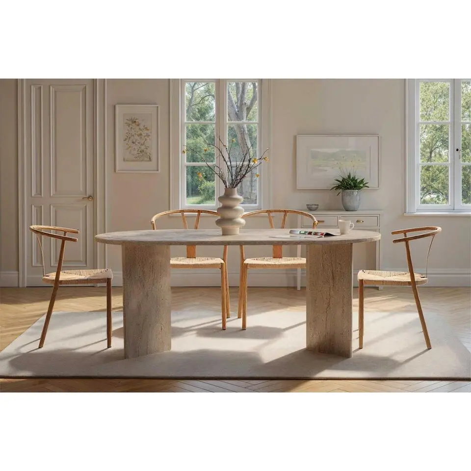 Ovale eettafel Sablin - 180x90x75cm - travertijn