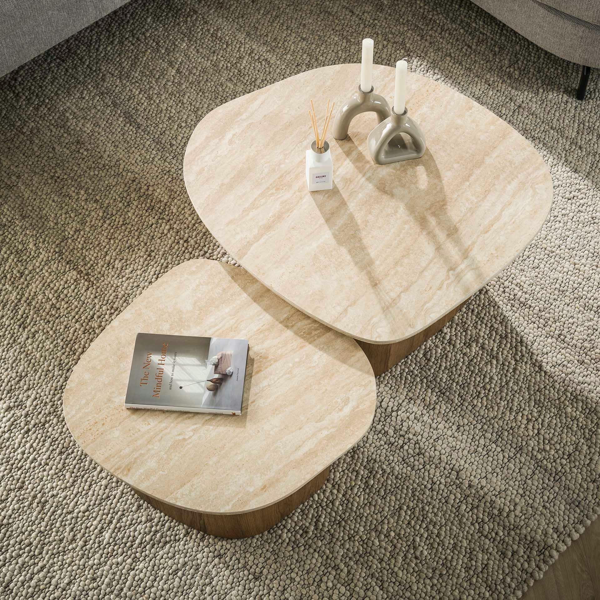 Table basse en céramique et bois, forme galet (lot de 2) ASCOLI