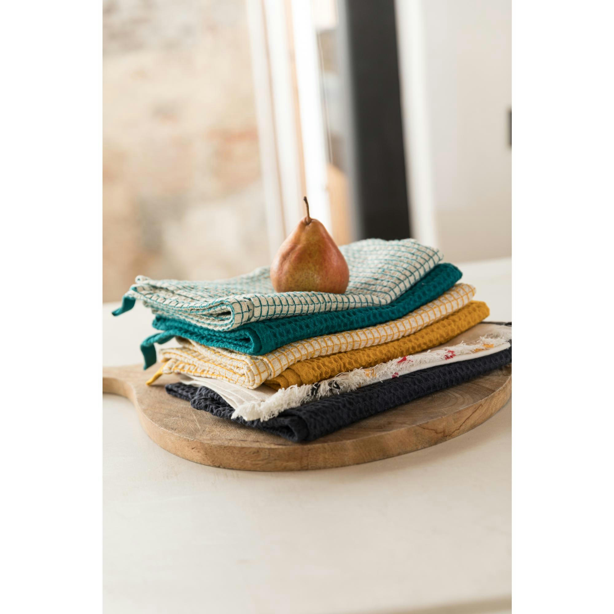 MUMBA - Torchon nid d'abeilles uni  en coton paon 50 x 70