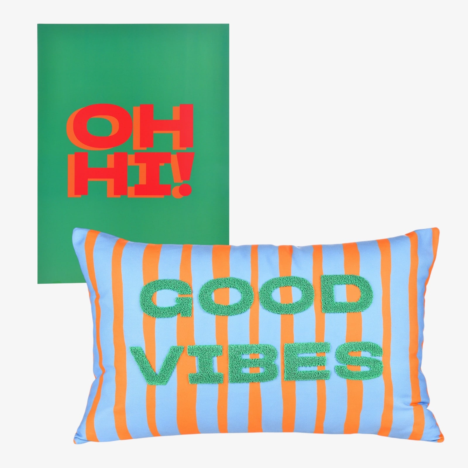 Kissenhülle Good Vibes & Poster Oh hi Grün, 2 -tlg.