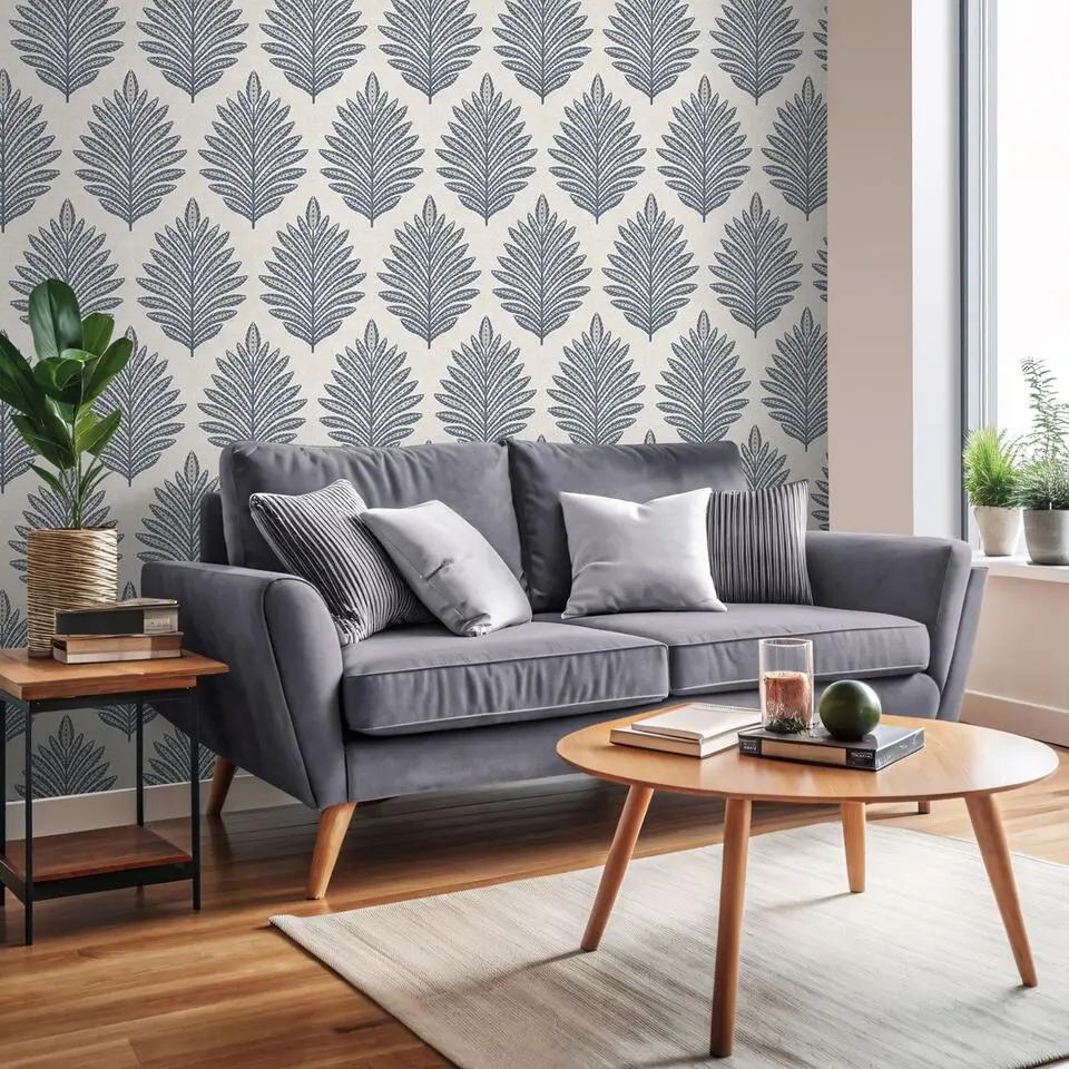 Sanders & Sanders behang bladeren blauw - 53 cm x 10 m