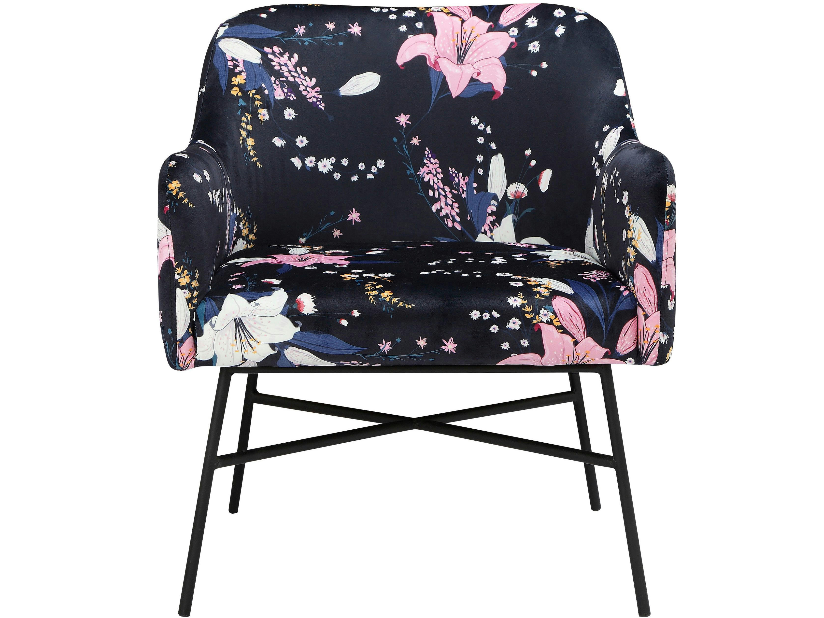 FLORA - Fauteuils rembourrée en velours bleu floral