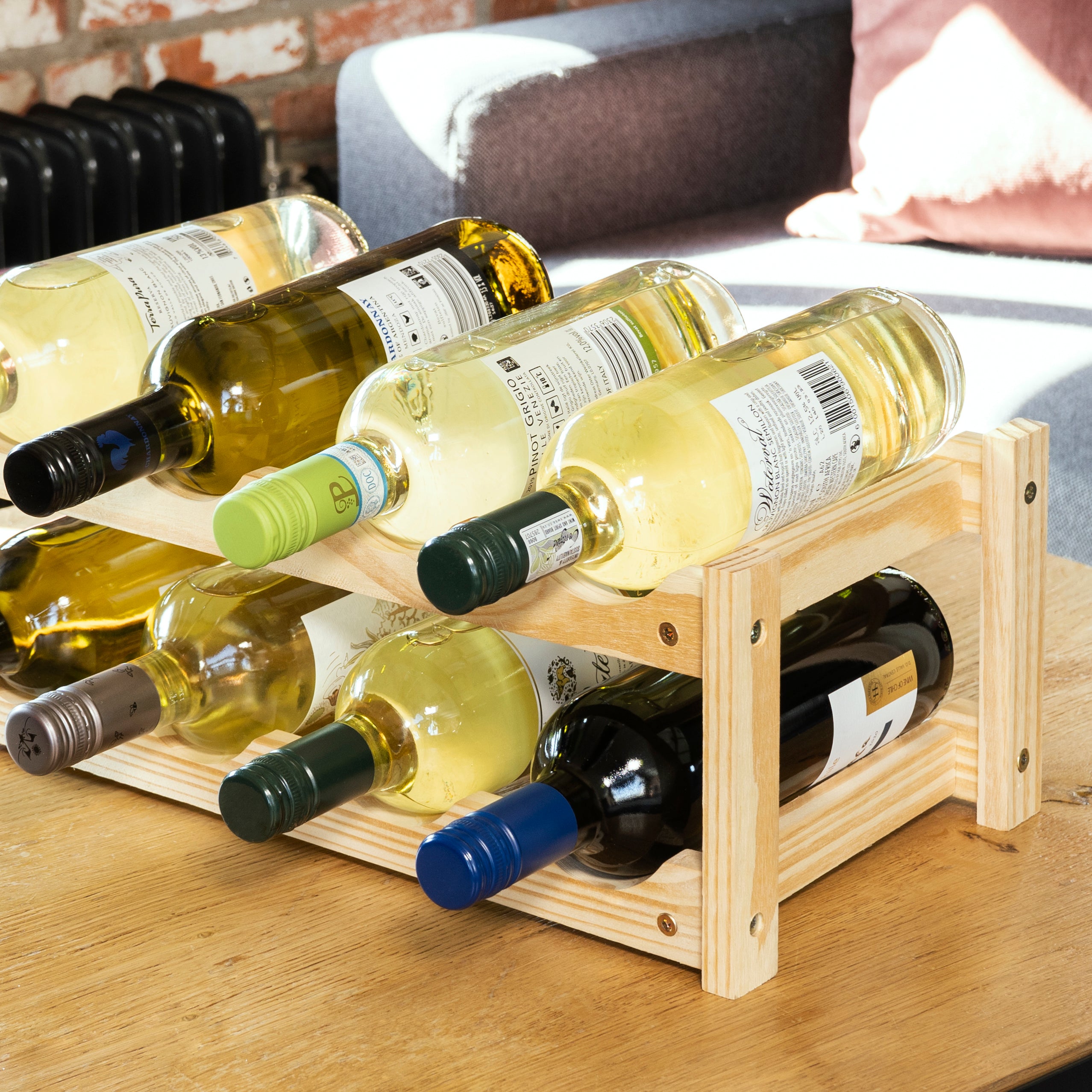 QUVIO Houten wijnrek (2 lagen) voor 8 flessen