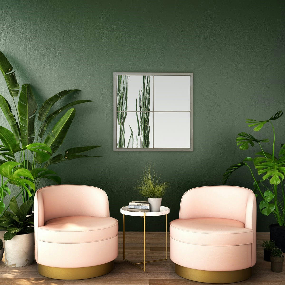 - Miroir carré effet fenêtre 4 vues finition usée 60x60cm