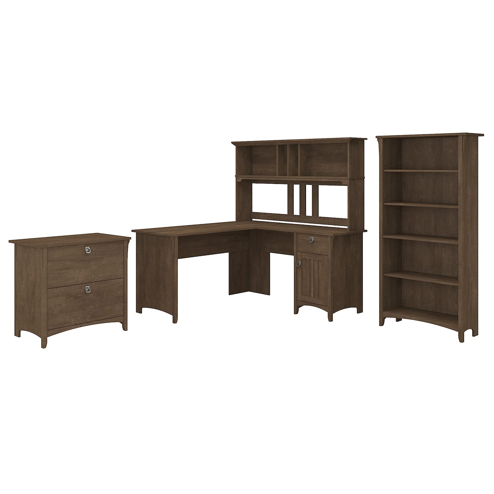 Salinas 60W L Desk with Hutch, Cabinet and Bookcase by Bush Furniture