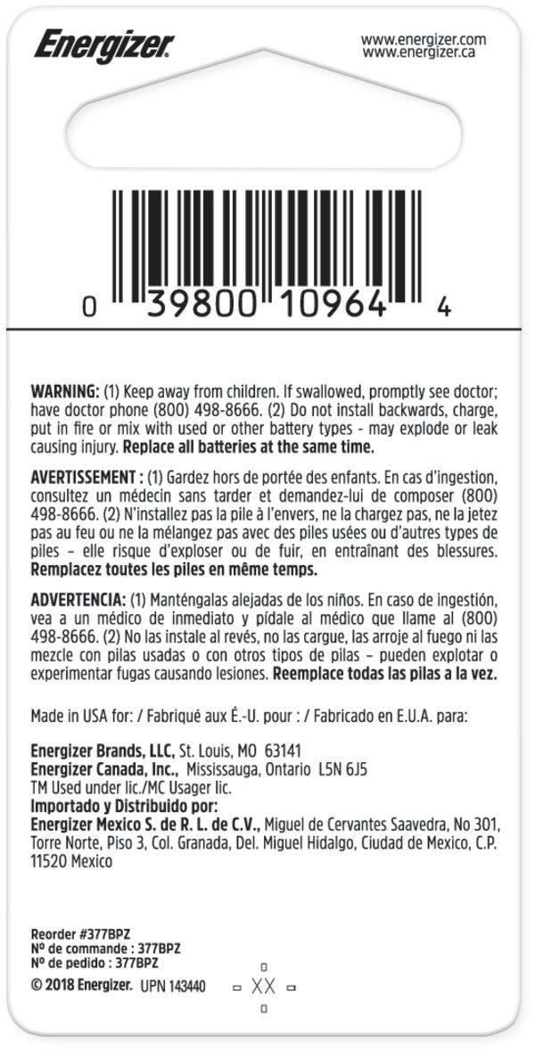 Energizer Silver Oxide 1-pk 377/376 SR626SW 1.5V / 1.5 Volt Button Cell Watch Battery