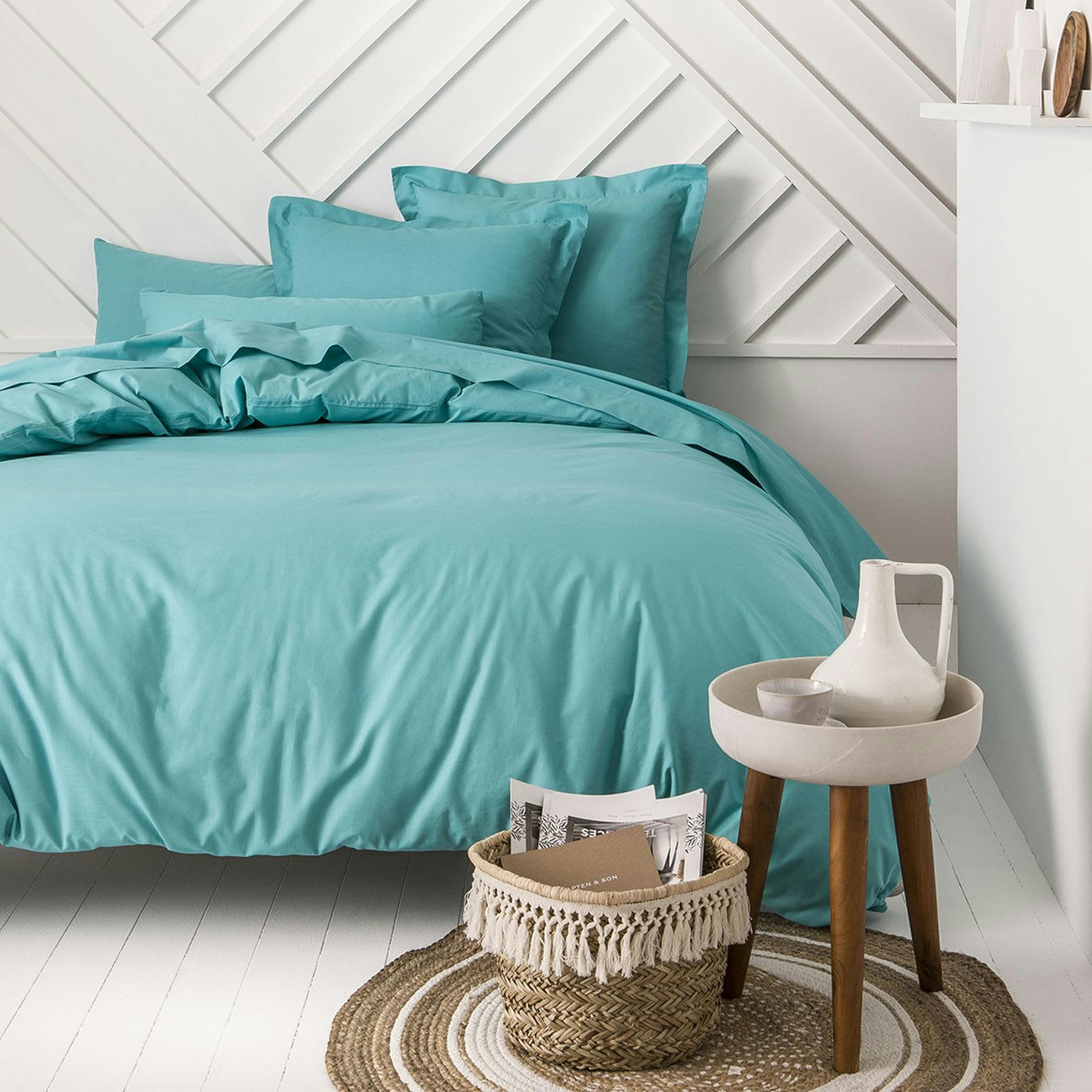 TODAY - Drap plat diabolo menthe 100% coton 57 fils 180 x 290 cm bleu