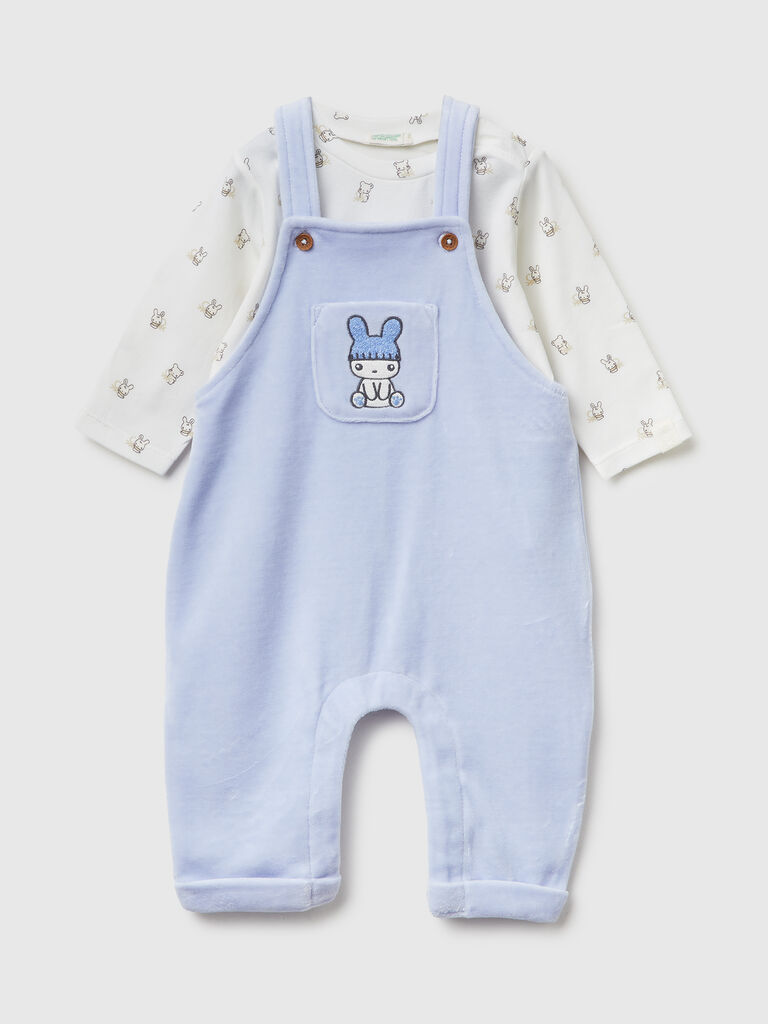 T-shirt and dungarees set in cotton