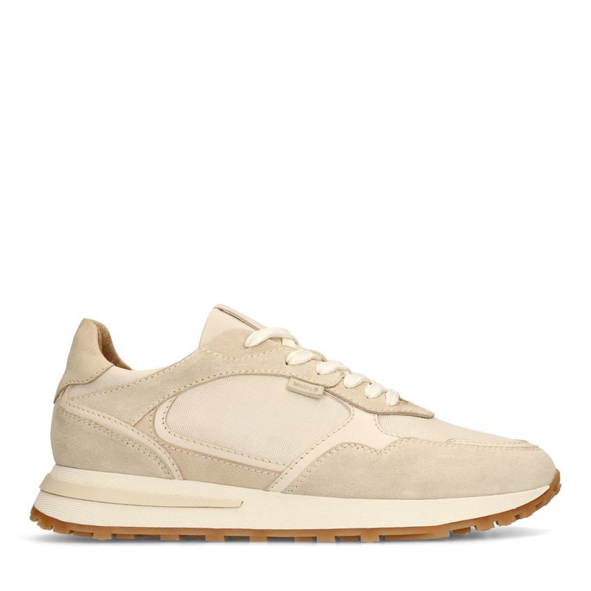 Manfield Beige leren sneakers met suède details