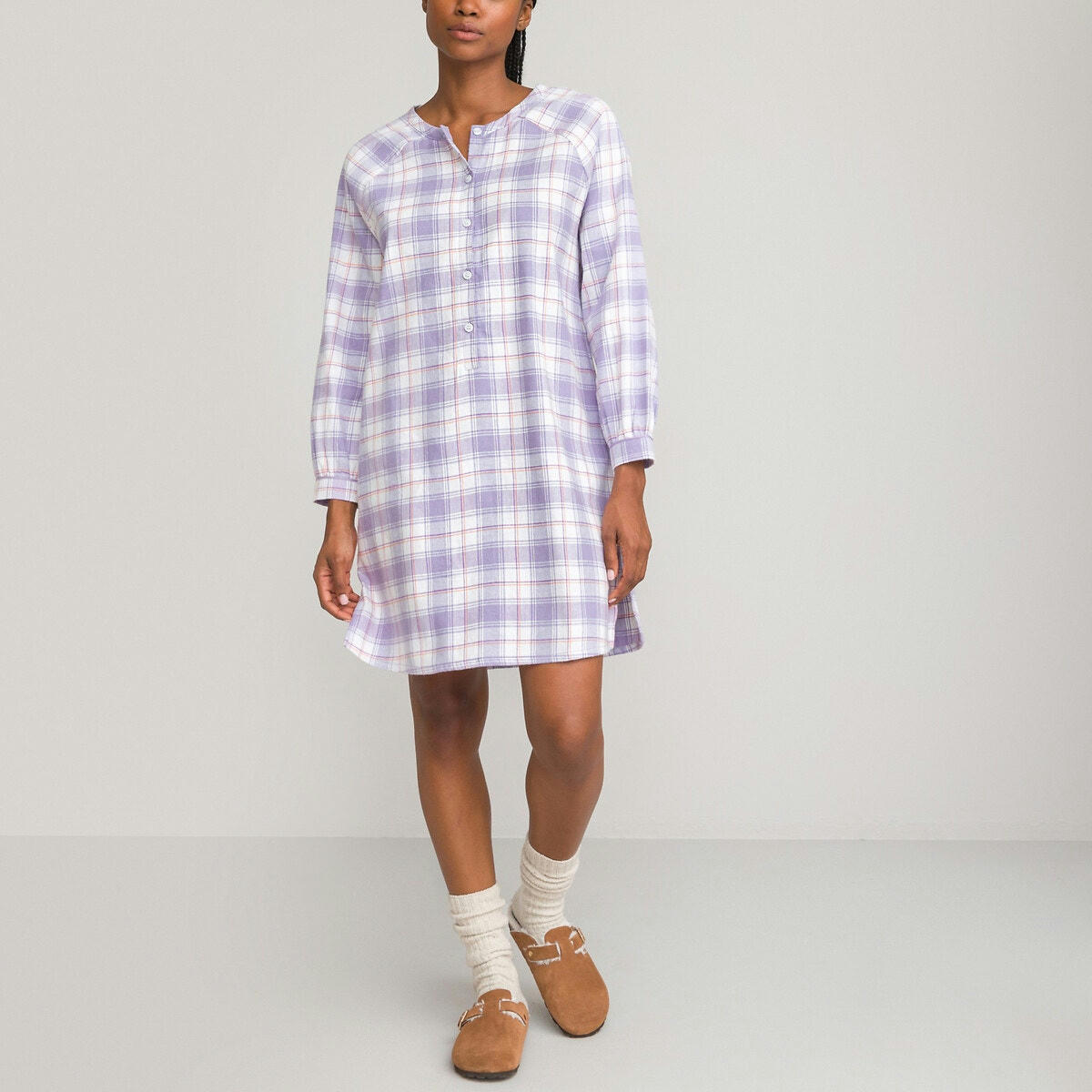 Chemise de nuit en flanelle, à carreaux