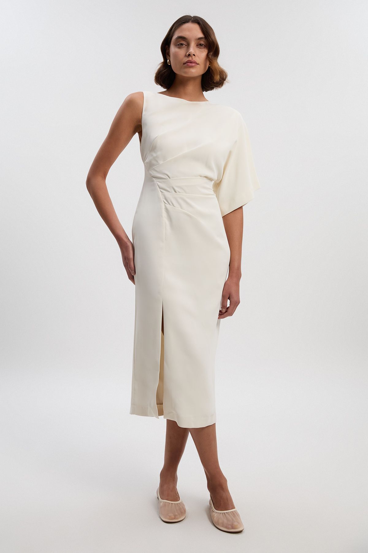 KarenMillen Soft Tailored Asymmetric Sleeve Midi Dress