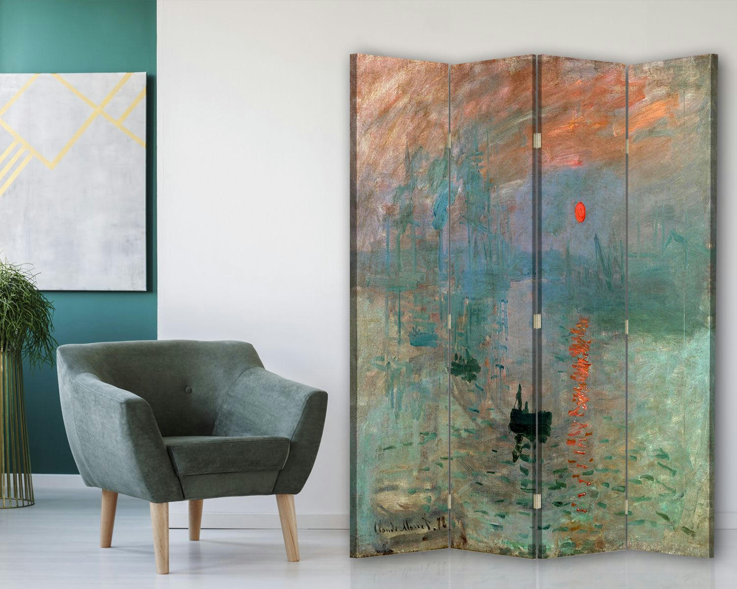 - Paravent impression Soleil Levant, Claude Monet 145x180cm (4 volets)
