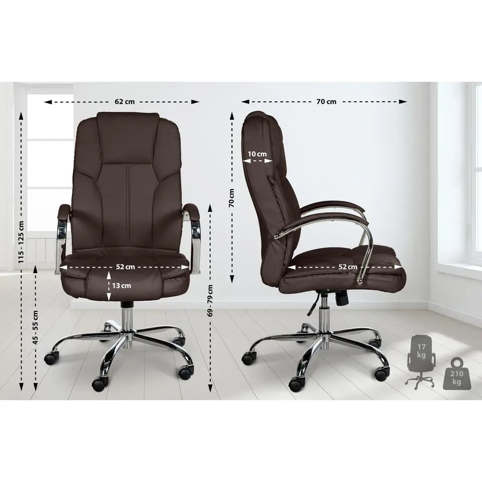 CLP Bureaustoel XXL Xanthos chroom Frame - Kunstleer - bruin