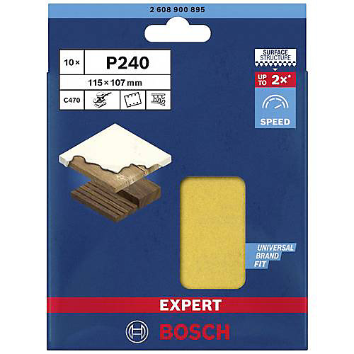 Bosch Professional EXPERT C470 2608900895 Papier abrasif 115 x 107 mm grain 240, perforé 6 trous, lot de 10