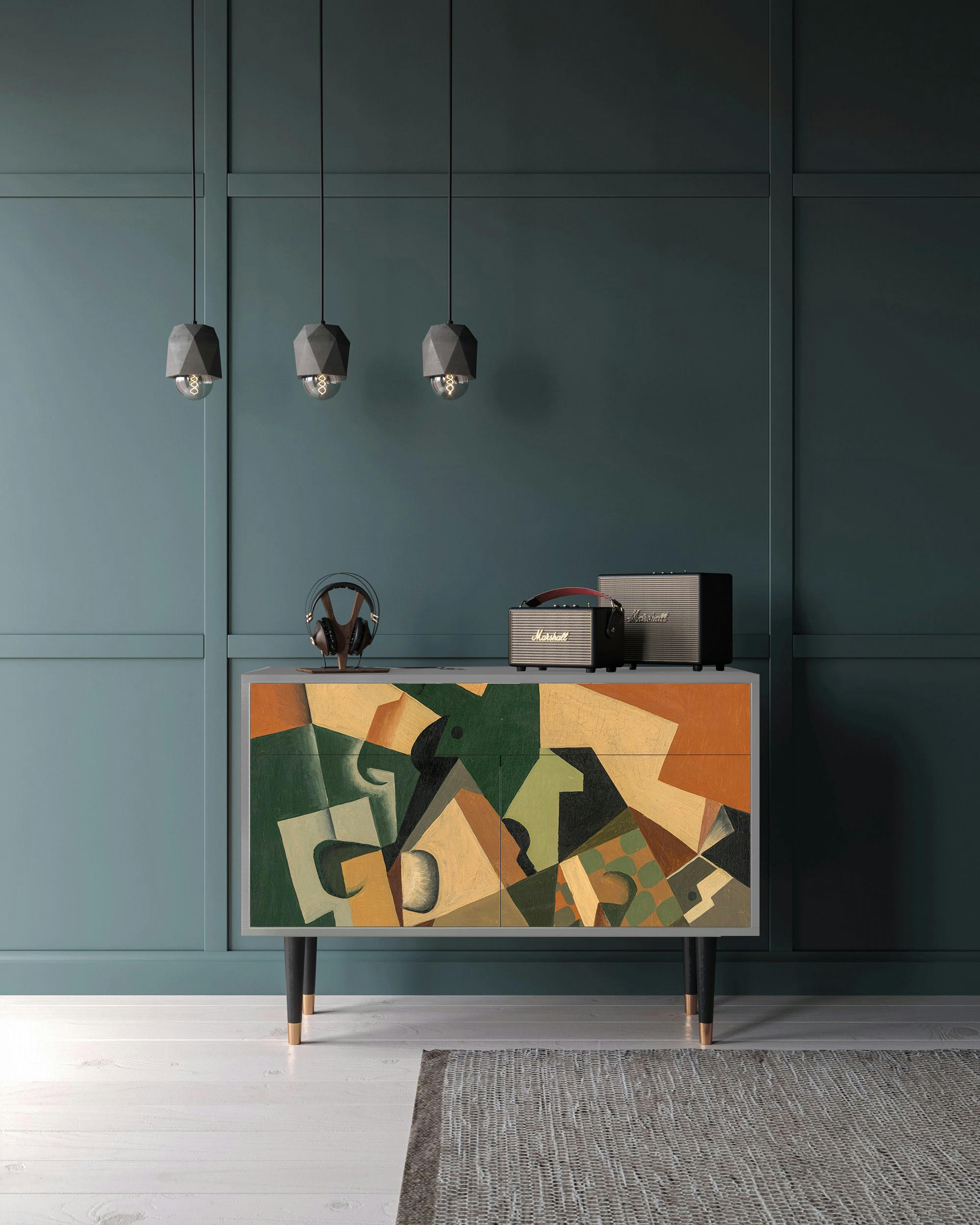 GLASS AND CHECKERBOARD BY JUAN GRIS - Buffet  multicolore 2 tiroirs et 2 portes L 115 cm