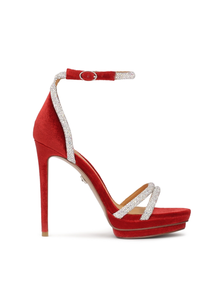 Red sandals with shiny straps