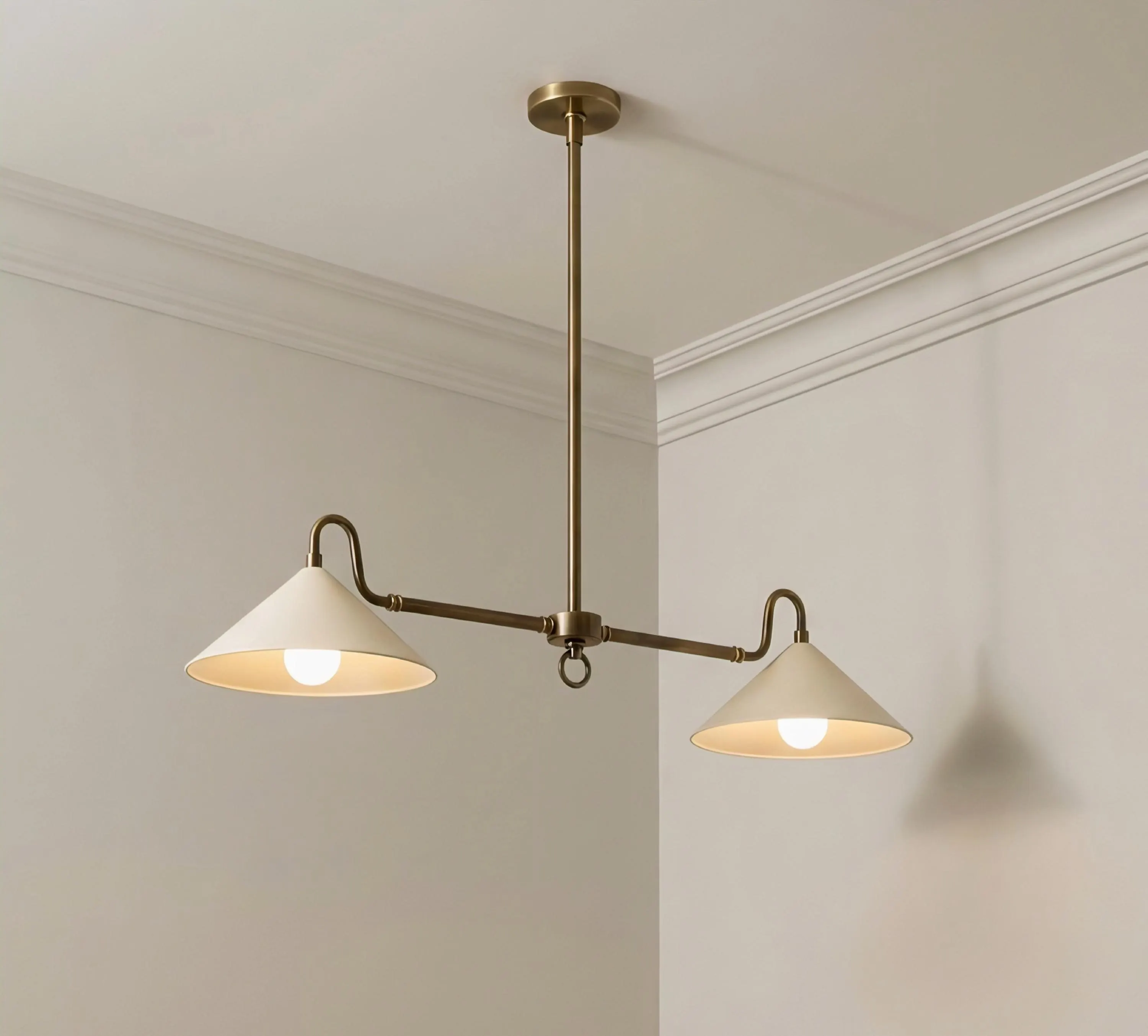 Luxury Modern Brass Dual-Shade Ceiling Light Fixture | Mid-Century Sputnik Pendant Light, Retro Brass Flush Mount Ceiling Chandelier