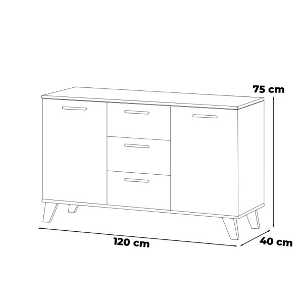 Komoda biała skandynawska olivier 120cm szafka 3 szuflady