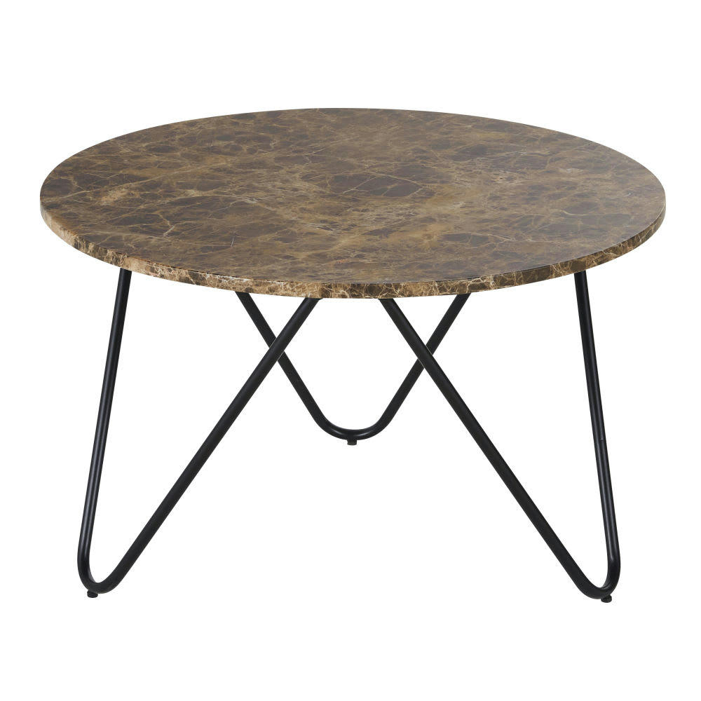 Eagle - Table basse en marbre marron et métal noir